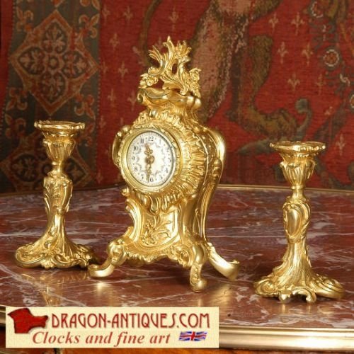 Rare and Stunning Miniature French Boudoir Clock Set.